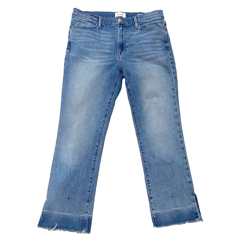 Frame Denim Le High Straight Raw Edge Side Slit in Imogen Dip Size 31 LHSTRAS204 - Picture 2 of 11